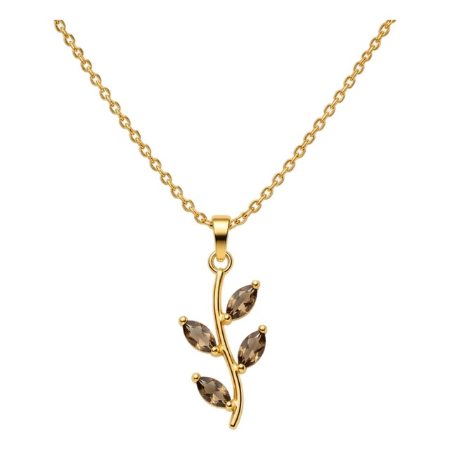 Leaf Branch Smokey Quartz Necklace | Dainty Leaf Pendant Necklace | Nature Inspired Jewelry For Sale