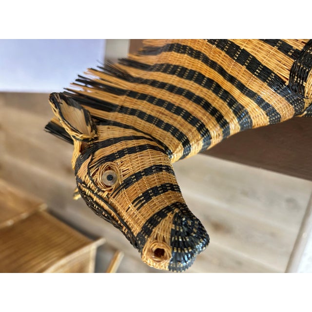 Vintage Hand-Woven Wicker Zebra Sculpture With Glass Eyes For Sale In West Palm - Image 6 of 6