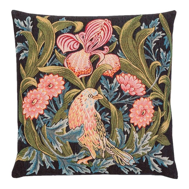 Iris & Bird Tapestry Cushion With Feather Filler - 46x46cm (18"x18") For Sale