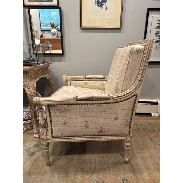 Animal Skin Vintage French Louis XVI Style Leather Bergere Chair by Beacon Hill For Sale - Image 7 of 8