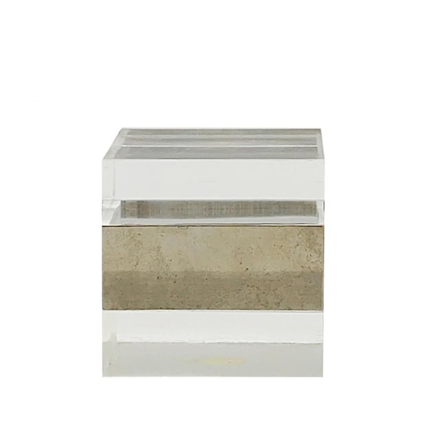 Rare decorative acrylic glass and chrome cube-shaped box. Made in Italy in the 1970s.