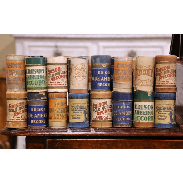Early 20th Century Edison Oak Cylinder Phonograph With Blue Amberol Records For Sale In Dallas - Image 6 of 13