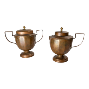 20th Century Arts and Crafts Deco Style Copper Sugar and Creamer by Joseph Heinrichs