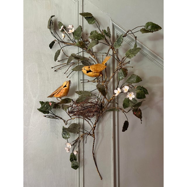 Metal Vintage Metal Wall Sculpture of Songbirds in Blossoming Branches With Nest For Sale - Image 7 of 7