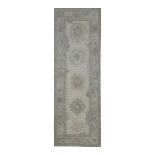 Turkish Oushak Rug Soft Green Beige Taupe Handwoven Wool Rug 2'11" X 8'7" For Sale