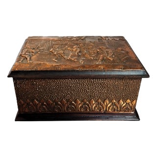French Embossed Copper Box with Figurative Scene, 1950s For Sale