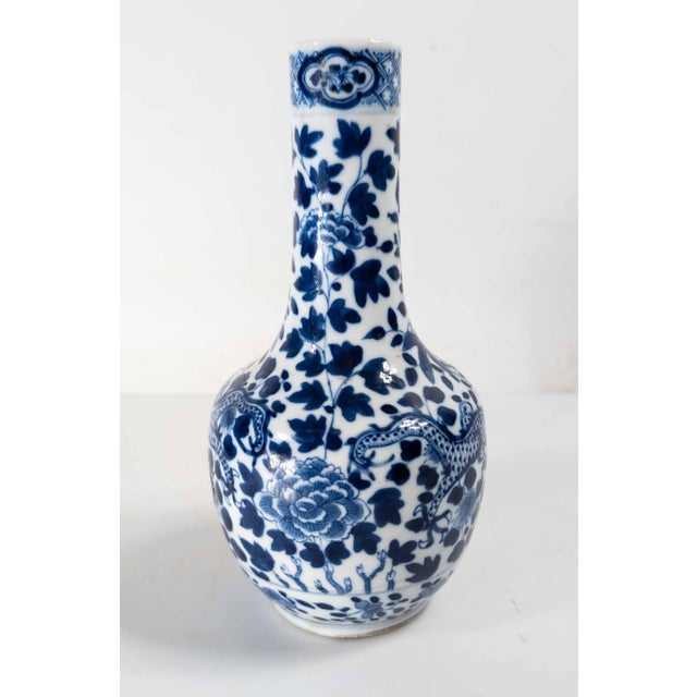 19th Century Chinese Blue and White Bottle Vase With Peony and Dragon, Repaired For Sale In New York - Image 6 of 13