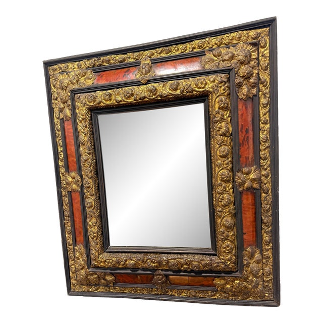Napoleon III Period, Embossed Brass and Faux Tortoiseshell Ebonized Mirror For Sale