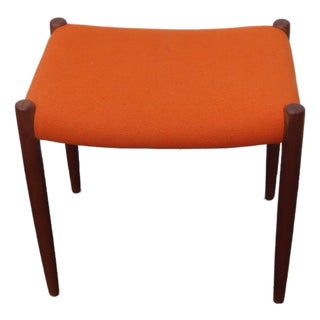 Jl Moller Danish Mid Century Modern Teak Upholstered Stool 6595 For Sale