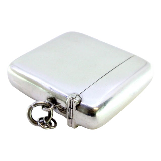 Plain Silver Matchbox with Hinged Lid and Hanging Ring For Sale