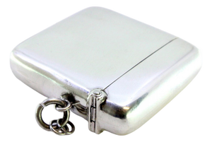 Plain Silver Matchbox with Hinged Lid and Hanging Ring