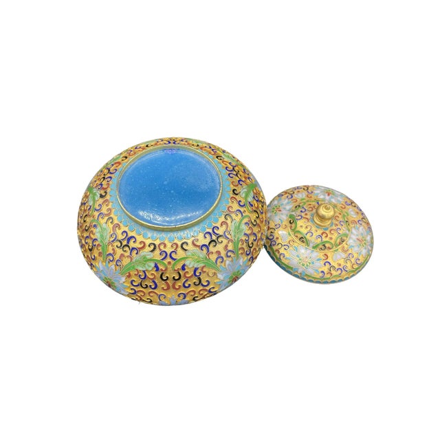 Mid 20th Century Vintage Cloisonné Brass Trinket Box With Lid For Sale - Image 5 of 6