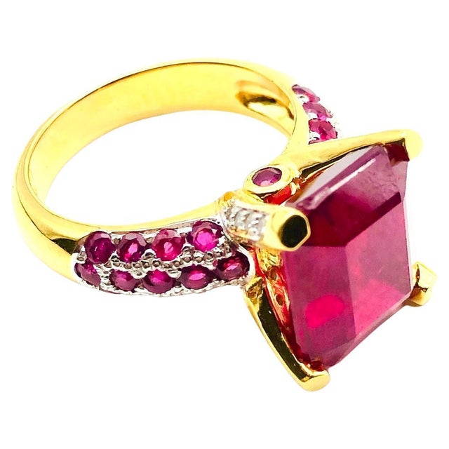 Bochic "Orient" Vintage African Ruby & Diamond Ring Set 18K Yellow Gold &Silver For Sale - Image 15 of 18