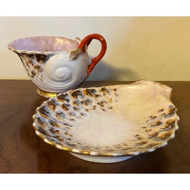 Antique 19th Century Old Paris Porcelain Sea Shell Form Teacup & Saucer With Coral Handle- 2 Pieces For Sale - Image 4 of 13