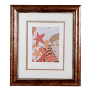 1975 Erte "Autumn" Hand Signed & Numbered Serigraph Limited Edition 189/260 Matted in Brown Frame For Sale