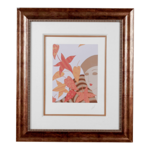 1975 Erte "Autumn" Hand Signed & Numbered Serigraph Limited Edition 189/260 Matted in Brown Frame