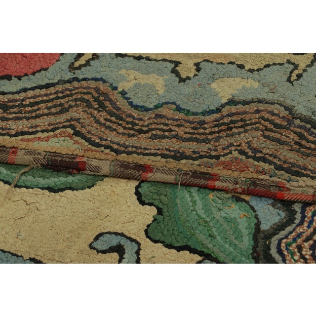 Beige Antique Hooked Rug in Beige-Brown With Animal Pictorial Patterns | Rug & Kilim For Sale - Image 8 of 8