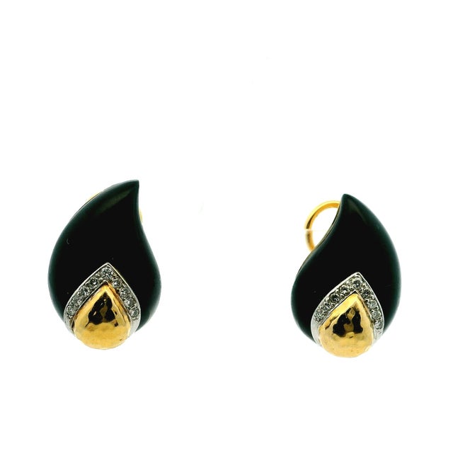 Vintage Maz 14k Gold Onyx and Diamond Clip Earrings, A Pair For Sale - Image 11 of 16