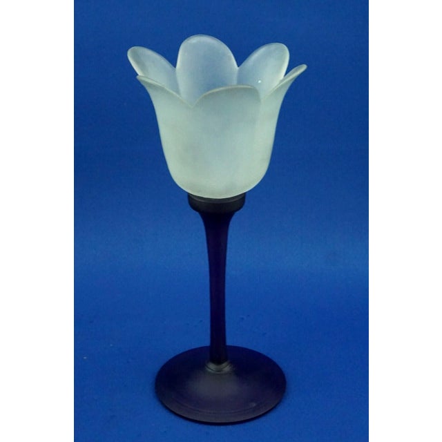 Tulip-Shaped Blue and White Murano Opaline Glass Vase by Alfedo Barbini, Italy, 1950s For Sale - Image 6 of 18