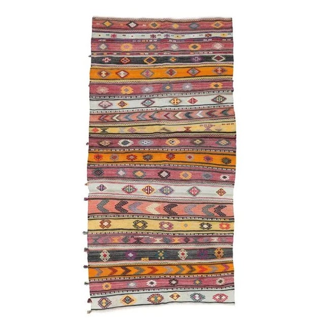 Textile Mid 20th Century Ebroidered Vintage Turkish Kilim Rug For Sale - Image 7 of 7