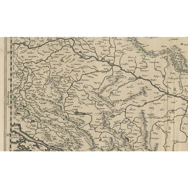 Paper Antique Map of Slavonia by Janssonius, 1640 For Sale - Image 7 of 11