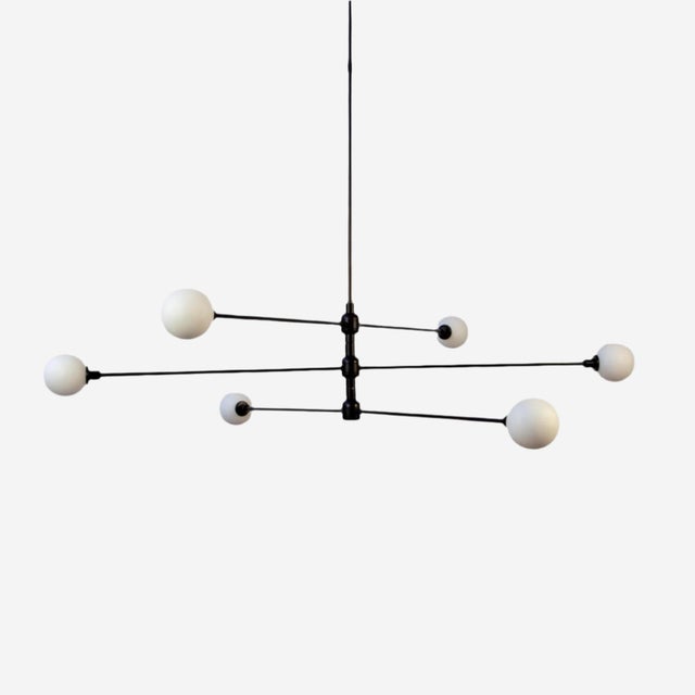 Modern Three Tier Chandelier, Black, 21.5in H, 3 Inch Glass Globes, by Research.Lighting, Modern, Minimal Hanging Light For Sale - Image 3 of 10