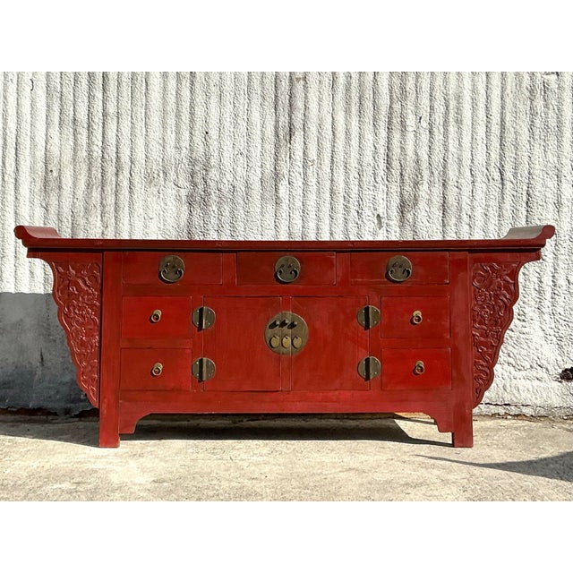 Wood Vintage Asian Reclaimed Wood Pagoda Credenza For Sale - Image 7 of 10