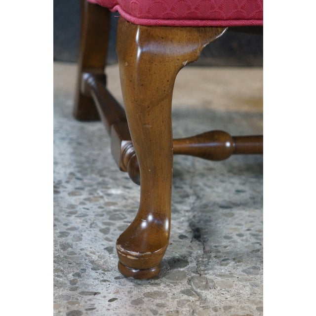 Late 20th Century Vintage Queen Anne Style Mahogany Wingback Club Library Accent Arm Chair Red For Sale - Image 5 of 18