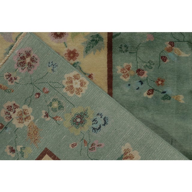 Textile Rug & Kilim Chinese Style Art Deco Rug in Teal Border, Gold Field & Floral Patterns - 12'x15' For Sale - Image 7 of 8