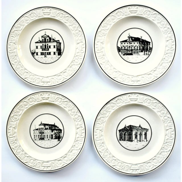 Vintage Italian Mottahedeh Creamware Neoclassical Palazzo Architecture Small Plates - Set of 4 For Sale - Image 10 of 10