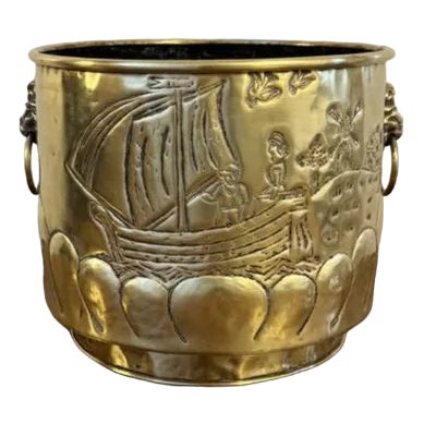 Large Antique Victorian Dutch Brass Jardiniere, 1880 For Sale