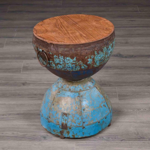 Hand-Forged Metal Hourglass Side Table With Wood Top For Sale - Image 10 of 11