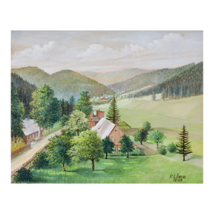 1959 Peaceful Valley Farm Landscape Painting