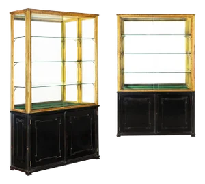Pair of Carved Giltwood Antique Collector Display Cabinets by M. Grieve Co.