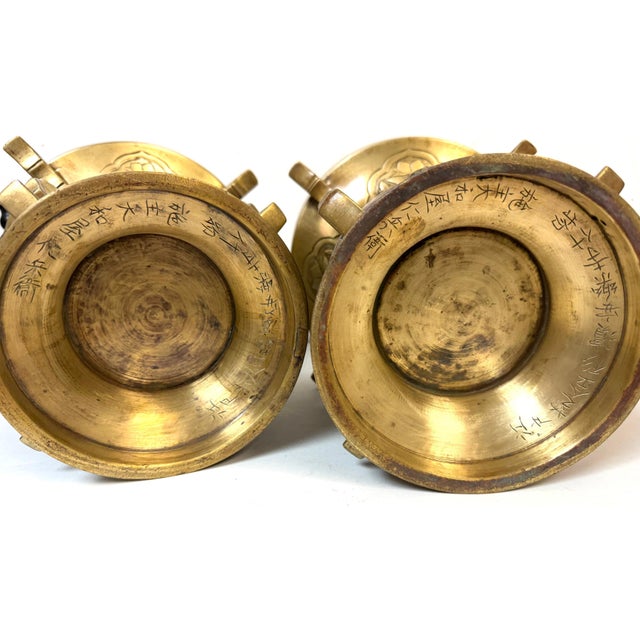 Gold Pair of Monumental Meiji Period Gilt Metal Censors/ Vases For Sale - Image 8 of 18