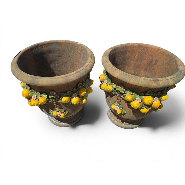 Brown Italian Glazed Terracotta Garden Urns, 1950s, Set of 2 For Sale - Image 8 of 13
