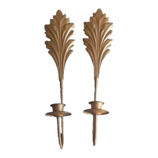 Vintage Art Nouveau Cast Gilt Bronze Leaf Wall Sconces - a Pair For Sale