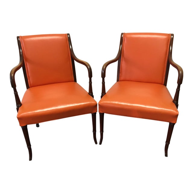 Vintage MidCentury Orange Vinyl Chairs Pair Chairish