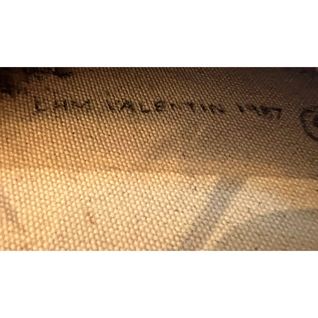 Greige Large Dutch Windmill Oil Painting With Crows Signed Valentin 1987 For Sale - Image 8 of 9