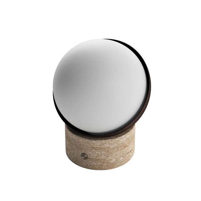 ORB Rechargeable Cordless LED Table Lamp, 3-Levels Brightness Touch Sensor Control, Travertine / Chocolate Bronze For Sale - Image 14 of 14