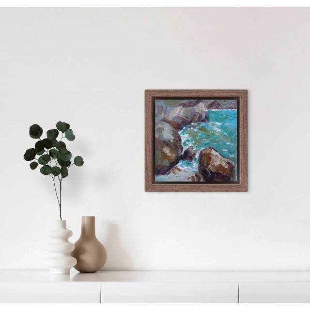 Wood Cerulean Cove, Modern Impressionist Seascape Oil Painting For Sale - Image 7 of 7