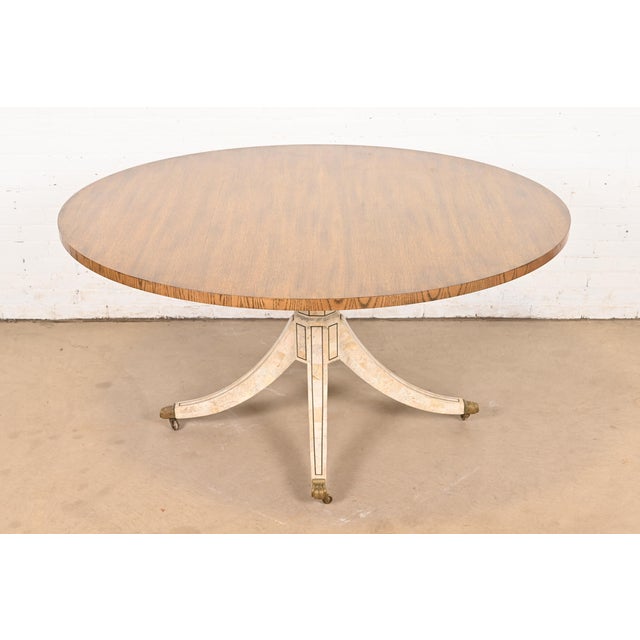 Baker Furniture Regency Oak and Tessellated Marble Pedestal Dining Table For Sale - Image 9 of 9