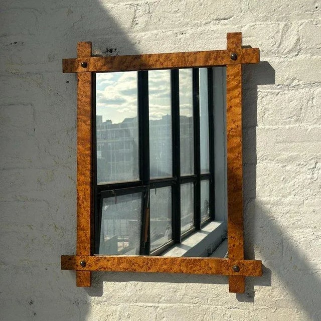 Antique Solid Birdseye Maple Framed Mirror with Crosshatch Corners, Circa Early 20th Century. Constructed from four panels...
