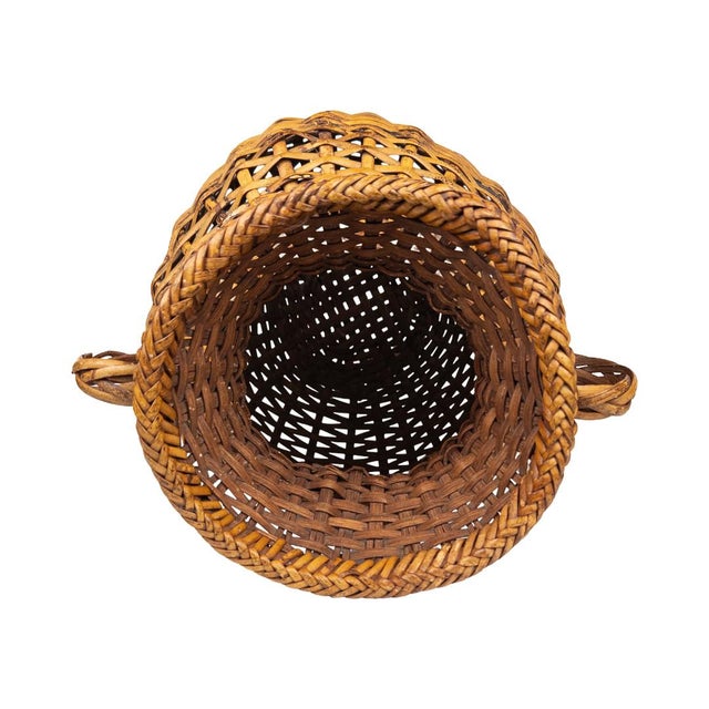 Wood Vintage Boho Handwoven Rattan Amphora Basket For Sale - Image 7 of 9