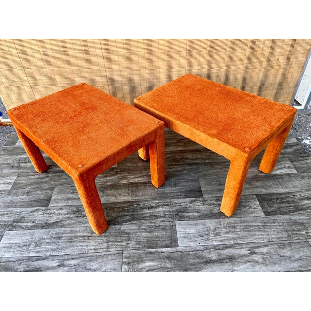 A Pair of Vintage Mid Century Modern Fully Upholstered Side Tables Circa 1970s. For Sale - Image 10 of 13