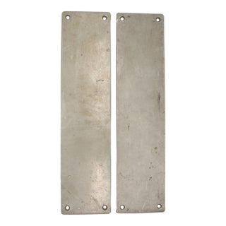 Pair of Vintage Nickeled Brass 14 In. Door Push Plates For Sale