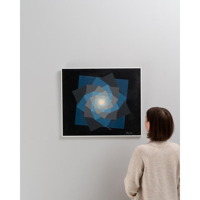 20th Century Belgian Black Geometric Abstract Vintage Painting With Metal Frame by Rene Berdal For Sale - Image 9 of 18