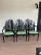 Striking set of 6 vintage black lacquered arm chairs from Italy designed by Pietro Constantini for Ello. Freshly covered a...