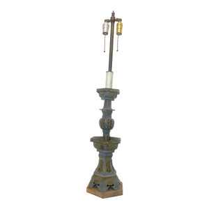 Large Antique Chinese Handmade Pewter Brass Pagoda Tower Electric Table Lamp