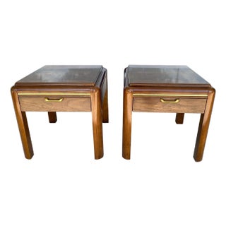 Pair of 1970s Thomasville Mystique Chinoiserie Burl-Top End Tables For Sale